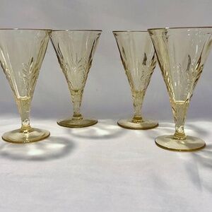 Vintage Fostoria Set of 4 Baroque Topaz Water Goblets/Glasses